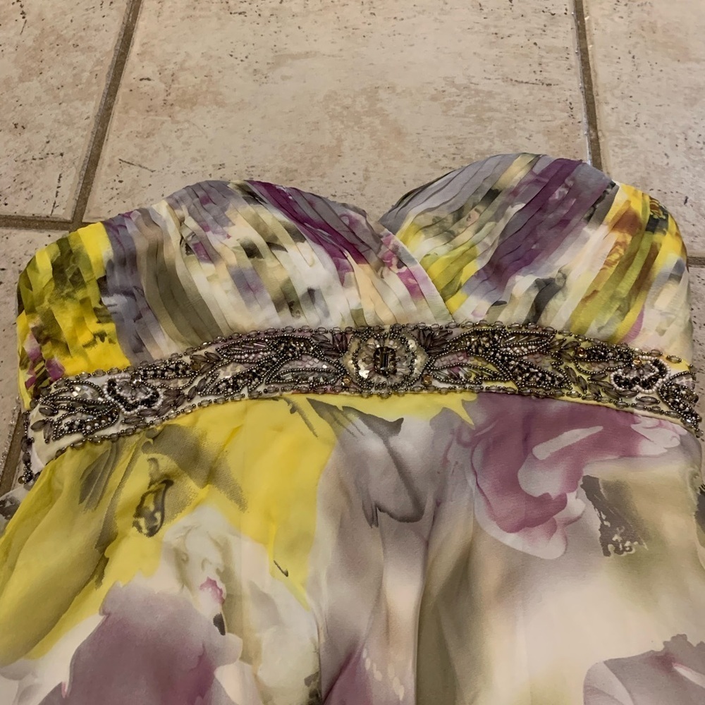 ABS by Allen Schwartz Strapless Beaded Floral Chiffon Mini Dress Size 4 - Picture 2 of 8